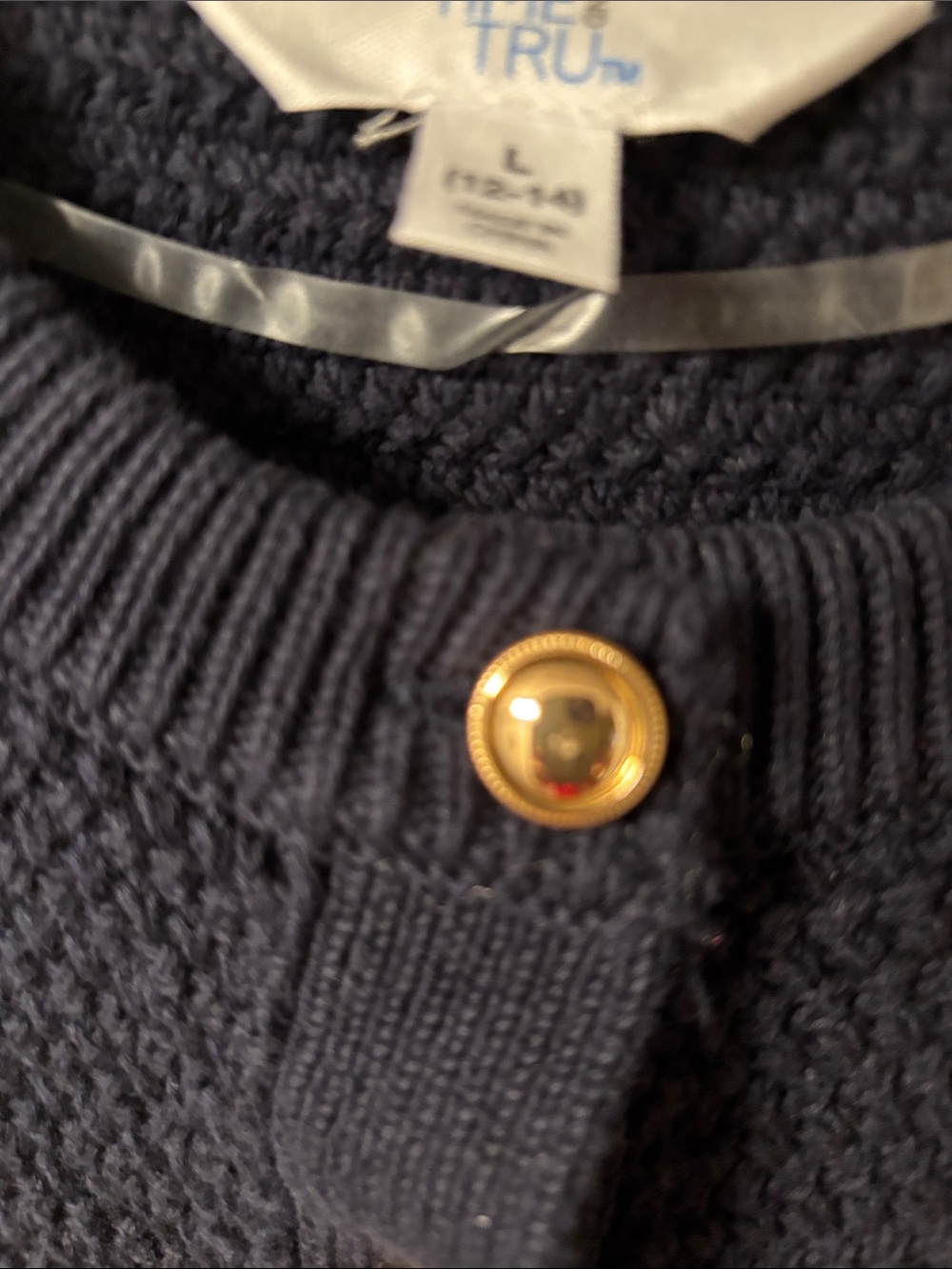 Navy Textured Button-Front Cardigan with Gold Buttons - Picture 3 of 3